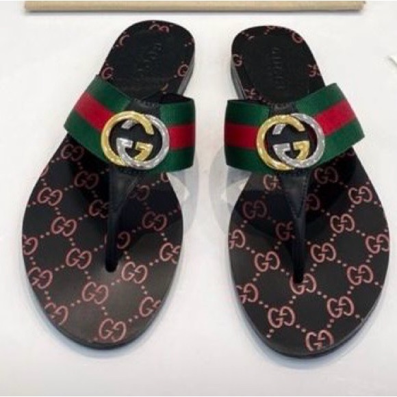 No Boundaries Black Sandals with Red and Green Straps - Picture 1 of 4